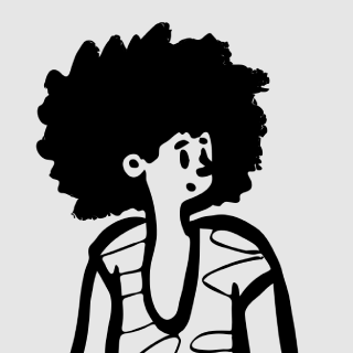 A hand-drawn illustration of a person with medium-length curly hair.